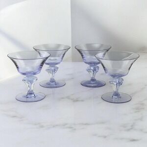 Tiffin Twilight Neodymium Glass Purple/Blue 4 Champagne Coupes Sherbets #17578